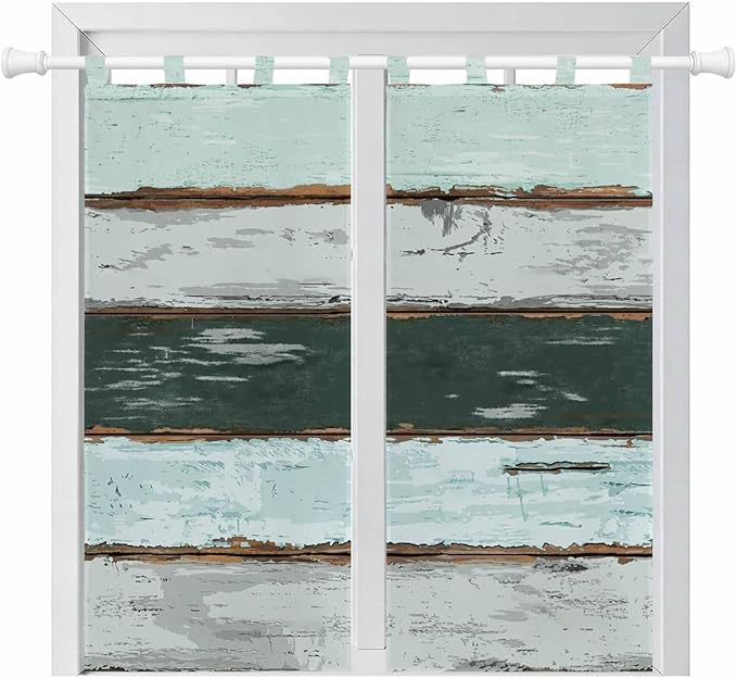 Blue Teal Bedroom Curtains 72 Inch Length, Window Curtains Tab Top, Vintage Wooden Retro Art Farmhouse Barns Light Filtering Window Treatments Drapes 52"x72" 2 Panel