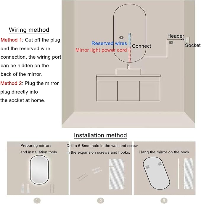 Bathroom Mirror with LED Lights，Bathroom Led Mirror ，Backlit Bathroom Mirror ，LED Mirror for Bathroom，Backlit Lighted Makeup Mirror，with Touch Sensor/Dimming/Demister pad(A,H100*W50cm/H39.4*W19.7IN)
