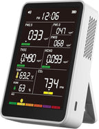 Professional Indoor Air Quality Monitor with AQI, Portable Real-Time Detector for Home Cars Plants and Pets (White)