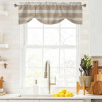Brown Ombre Wooden Tie Up Valance Curtains for Windows, Kitchen Curtains Window Shades, Farmhouse Retro Khaki Wood Light Filtering Roman Curtain Valances for Bedroom/Bathroom/Cafe 54"x18"