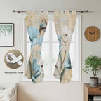 Spring Flowers Bedroom Curtains 72 Inch Length, Window Curtains Tab Top, Vintage Rustic Tulips Floral Butterfly Khaki Light Filtering Window Treatments Drapes 52"x72" 2 Panel