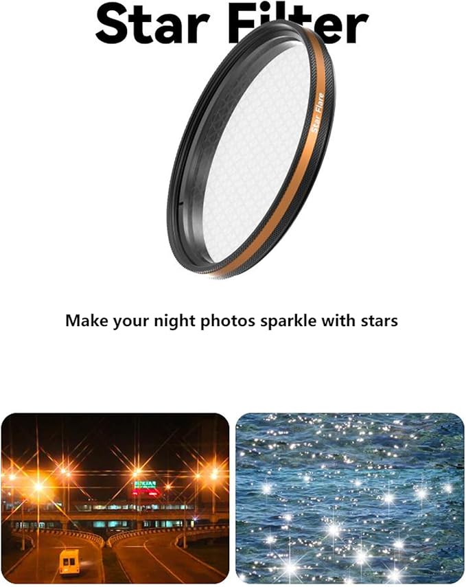 Fotorgear Camera Lens Filter,67mm Universal Phone Polarizer Filter Professional Photography for Camera Lens 67mm Clip On Filters CPL ND Black Mist Gold Streak for iPhone Xiaomi Huawei(Star Flare)