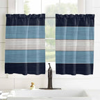 Vintage Country Woodcuts Window Valance Curtains, Blue Gradient Striped Light Filtering Kitchen Valance with 3-inch Rod Pocket for Living Room Bathroom Bedroom,2 Panel,52x54In