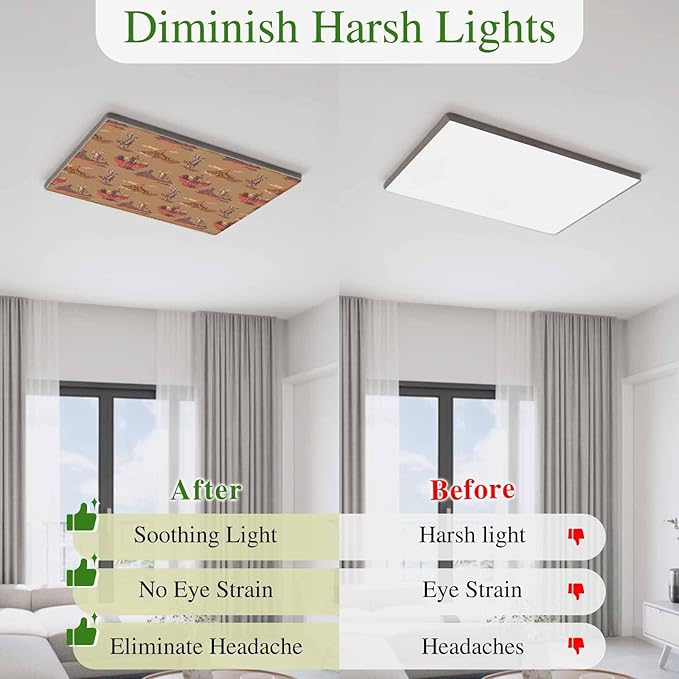 Cowboys Horses 4 Pcs Fluorescent Light Covers 4 x 2 Feet, Desert Ethnic Winds Brown Background Covers for Ceiling Lights Magnetic Light Cloth Filter for Classroom Office Home