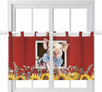 Pig Sunflowers Kitchen Curtains 24 Inch Length, Small Window Curtains Tab Top, Eucalyptus Leaves Floral Bees Red Barn Light Filtering Short Window Treatments Tier Drapes 27.5"x24" 2 Panel