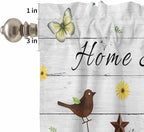 Kitchen Curtains Tiers and Valance Set of 3, Sunflowers Dog Light Filtering Window Curtain Set, Spring Watercolor Floral Stars Wood Grain Rod Pocket Curtain Drapes for Living Room, 24 Inches Tiers