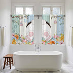 Easter Kitchen Curtains 54 Inch Long 2 Panel Set,Rod Pocket Window Curtains Panels,Spring Watercolor Bunny Eggs Wood Grain Teal Blue Light Filtering Drapery Draperies for Bathroom Bedroom 52"W x 54"L