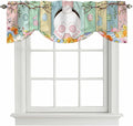 Easter Tie Up Valance Curtains for Windows, Kitchen Curtains Window Shades, Spring Colorful Bunny Eggs Flower Wood Grain Light Filtering Roman Curtain Valances for Bedroom/Bathroom/Cafe 42"x18"