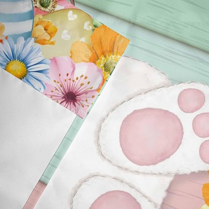 Easter Curtain Valances for Windows, Kitchen Valance Window Treatment, Spring Colorful Bunny Eggs Flower Wood Grain Light Filtering Block Curtains for Bathroom/Bedroom/Living Room 54'' x 18''