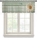 Daisy Flower Sheer Valances for Windows 42"x18", Light Filtering Kitchen Curtains Valance, Modern Art Floral Farmhouse Teal Wooden Grain Rod Pocket Chiffon Curtains for Living Room Bedroom Cafe