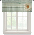 Daisy Flower Sheer Valances for Windows 54"x18", Light Filtering Kitchen Curtains Valance, Modern Art Floral Farmhouse Teal Wooden Grain Rod Pocket Chiffon Curtains for Living Room Bedroom Cafe