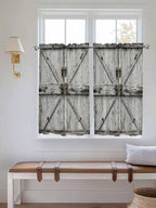 Vintage Gate Tier Curtains 45 Inches Long, Farmhouse Wooden Grain Shabby Chic Door Window Treatment Curtain Drapes, Small Curtain Drapes for Bathroom Laundry Room, 27.5"x45", 2 Panels