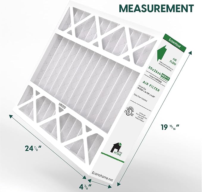 EconoHome 20x25x4 AC Furnace Pleated Air Filter MERV 11 Replacement – Allergen Defense, 3 Pack, Fits Lennox (X6673), Honeywell (FC100A1037) filters. (Actual size: 19.94 x 24.86 x 4.36 Inches)