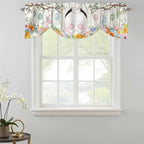 Easter Tie Up Valance Curtains for Windows, Kitchen Curtains Window Shades, Spring Farmhouse Watercolor Bunny Eggs Wood Grain Light Filtering Roman Curtain Valances for Bedroom/Bathroom/Cafe 42"x12"