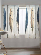 Sheer Curtains 63 Inch Length, Farmhouse Feather Semi Sheer Curtains Light Filtering Window Treatment, Watercolor Vintage Wooden Grain Privacy Voile Drapes for Living Room Bedroom 52x63 Inch