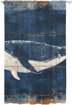 Sheer Curtains 96 Inches Long, Summer Whale Blue Semi Sheer Curtains Light Filtering Window Treatment, Coastal Ocean Vintage Wooden Grain Privacy Voile Drapes for Living Room Bedroom 52x96 Inch