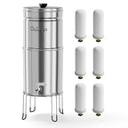 Culligan MaxClear 3 Gallon Gravity Water Filter System, Polished Stainless-Steel Countertop Water Filter NSF/ANSI Certified to Reduce Microplastics, Lead & Total PFAS, with 6 Ceramic Filters