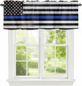 American Flag Valances for Windows, Blue Line Star Black White Stripes Wood Grain Kitchen Valance Light Filtering Rod Pocket Short Curtains for Kitchen Bathroom, 1 Panel, 54"x18"