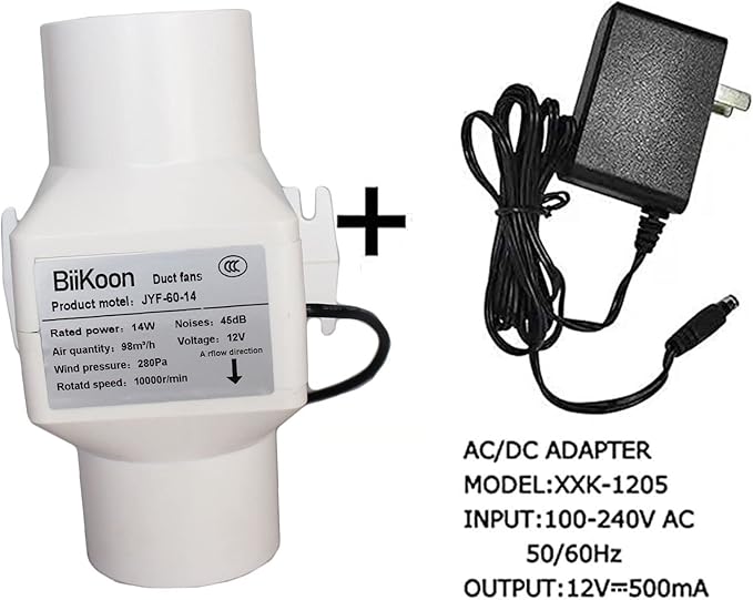 12V Inline Duct Fan Mini Attic Vent Booster 2.4“ 60Mm 58Cfm Variable Exhaust Blower for HVAC Ventilation Bathroom Kitchen Grow Tent (Color : NO Adjustable Speed, Size : 14w)