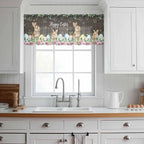 Easter Sheer Valances for Windows 60"x18", Light Filtering Kitchen Curtains Valance, Spring Watercolor Bunny Eggs Flower Leaf Wood Grain Rod Pocket Chiffon Curtains for Living Room Bedroom Cafe