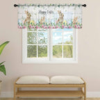 Easter Sheer Valances for Windows 42"x12", Light Filtering Kitchen Curtains Valance, Spring Watercolor Bunny Eggs Flower Leaf Wooden Grey Rod Pocket Chiffon Curtains for Living Room Bedroom Cafe