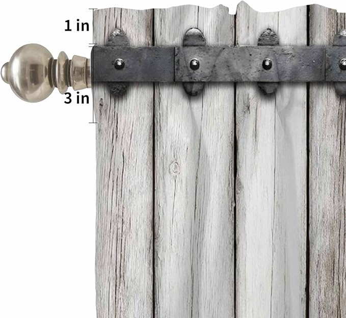 Farmhouse Rustic Kitchen Curtain Set, Vintage Country Wooden Grain Window Valance and Tiers 36" Length, Light Filtering Short Curtains Valance for Cafe Bathroom Bedroom 54"x18"