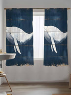 Sheer Curtains 72 Inches Long, Ocean Whale Blue Semi Sheer Curtains Light Filtering Window Treatment, Watercolor Coastal Vintage Wood Grain Privacy Voile Drapes for Living Room Bedroom 52x72 Inch
