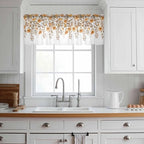 Spring Summer Flowers Sheer Valance Curtains, Vintage Watercolor Orange Floral Leaf Plant Light Filtering Kitchen Valances Rod Pocket Voile Curtain Treatment for Bedroom/Living Room/Basement 42Wx12L