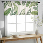 Summer Palm Leaf Sheer Valance Curtains, Green Tropical Plants Nature Leaves Linen Light Filtering Kitchen Valances Rod Pocket Voile Curtain Window Treatment for Bedroom/Living Room/Basement 42Wx12L