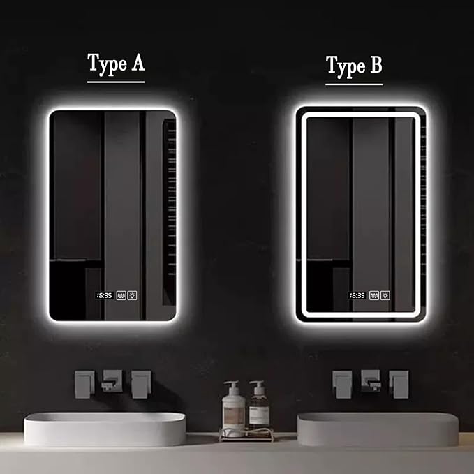 Bathroom Mirror with LED Lights, Backlit Illuminated Bathroom Mirror Wall Mounted Multifunction Vanity Mirror with 3 LED Light Color Dimmable and Demister Pad,(A,H50*W70CM/H19.6*W27.5IN)
