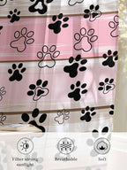 Sheer Curtains 96 Inches Long, Pink Beige Paw Print Semi Sheer Curtains Light Filtering Window Treatment, Vintage Farmhouse Country Wooden Grain Privacy Voile Drapes for Living Room Bedroom 52x96 Inch