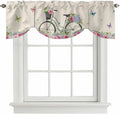 Farmhouse Spring Tie Up Valance Curtains for Windows, Kitchen Curtains Window Shades, Retro Bicycles Flowers Vines Butterfly Light Filtering Roman Curtain Valances for Bedroom/Bathroom/Cafe 54"x18"