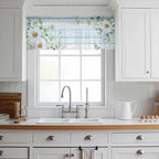 Daisy Eucalyptus Leaves Sheer Valance Curtains, Blue Wood Grain Spring Countryside Light Filtering Kitchen Valances Rod Pocket Voile Curtain Window Treatment for Bedroom/Living Room/Basement 60Wx18L