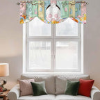 Easter Tie Up Valance Curtains for Windows, Kitchen Curtains Window Shades, Spring Colorful Bunny Eggs Flower Wood Grain Light Filtering Roman Curtain Valances for Bedroom/Bathroom/Cafe 54"x18"