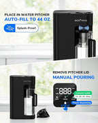 Ecoviva Mate 3 Countertop Reverse Osmosis Water Filter, 8-Stage RO Water Filtration System with 44oz Water Pitcher Smart Auto-Filling, NSF Certified Water Purifier, 3:1 Pure to Drain, Black