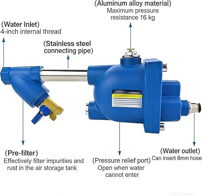 Zero Air Loss Automatic Drain Valve, 1/2" Npt Auto Drain Valve For Air Compressor, No Electricity Required, Mechanical Float Condensate Drain With Pre-Filter For Air Tanks Filters Dryers (blue)