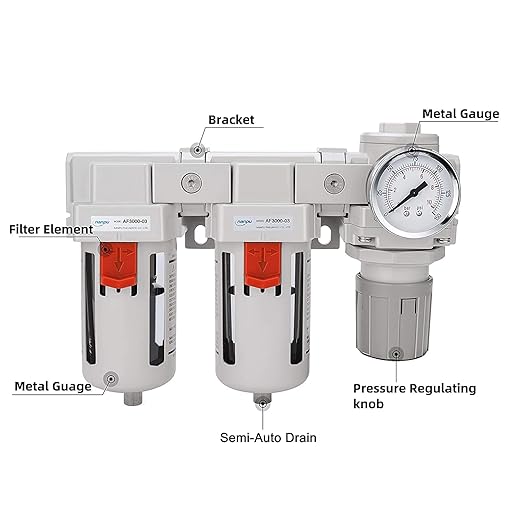 NANPU DFR-04 1/2" NPT Air Drying System - Double Air Filters, Air Pressure Regulator Combo - Semi-Auto Drain, Poly Bowl