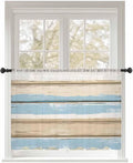 Sheer Curtains 45 Inch Length, Vintage Geometric Blue Semi Sheer Curtains Light Filtering Window Treatment, Abstract Country Shabby Wood Grain Privacy Voile Drapes for Living Room Bedroom 52x45 Inch