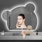 LTSRLL LED Vanity Mirror Cute Bear Decorative Mirror for Bathroom & Dressing Tabler Backlight Wall Mirror with 3 Color Dimmable Light Demister Pad Human Body Sensor Switch(Cut Down,80cmx95cm)