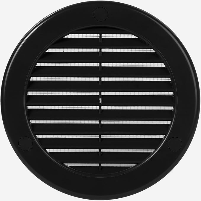 Vent Systems 4" Inch (Opening Dimensions) - Pack of 100 - Black Soffit Vent Cover - Plastic Round Air Vent Grille - Built-in Mesh Screen - HVAC Register Louver for Bathroom, Home, Kitchen