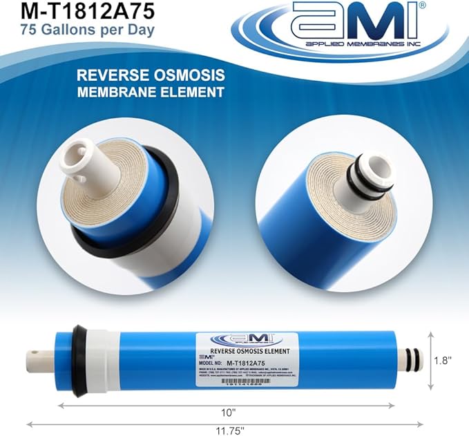 APPLIED MEMBRANES INC. 75 GPD Reverse Osmosis Membrane | RO Membrane Water Filter Replacement for Reverse Osmosis Water Filtration System | 1.8” x 12” Universal Compatibility | Made in USA