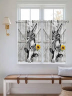 Grey Farmhouse Tier Curtains 45 Inches Long, Vintage Sunflowers Animals Printed Window Treatment Curtain Drapes, Window Half Privacy Curtains for Bedroom Bathroom, 42"x45", 2 Panels
