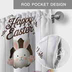 Grey Easter Curtain Valances for Windows, Kitchen Valance Window Treatment, Spring Cartoon Bunny Colorful Eggs Wood Grain Light Filtering Block Curtains for Bathroom/Bedroom/Living Room 42'' x 12''