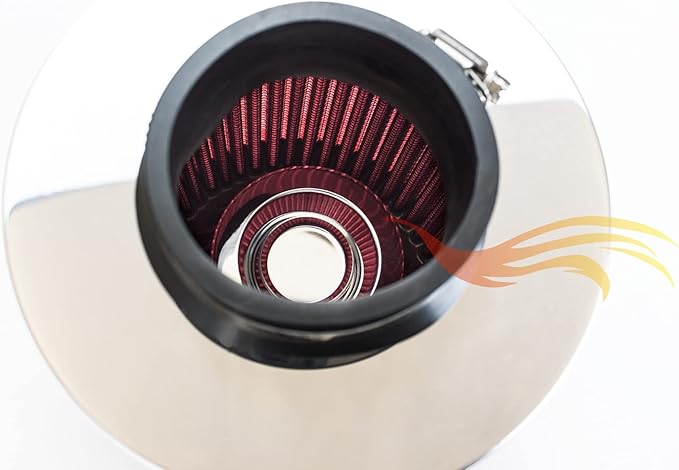 Rtunes Racing Universal Clamp-On Air Filter, Standard Cone, Dry Washable Design, Multiple Inlet Sizes (Red, 3.5" Inch)