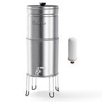 Culligan MaxClear 3 Gallon Gravity Water Filter System, Brushed Stainless-Steel Countertop Water Filter NSF/ANSI Certified to Reduce Microplastics, Lead & Total PFAS, with 1 Ceramic Filter
