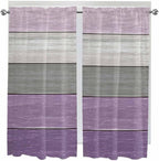 Country Wood Board Gray Purple Window Valance Curtains, Farmhouse Gradient Plank Light Filtering Kitchen Valance with 3-inch Rod Pocket for Living Room Bathroom Bedroom,2 Panel,52x72In