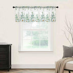 Eucalyptus Leaves Daisy Sheer Valance Curtains, Summer Farmhouses Flower Light Filtering Kitchen Valances Rod Pocket Voile Curtain Window Treatment for Bedroom/Living Room/Basement 42Wx18L