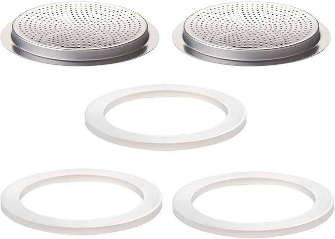 2 Pcs Filter with 3 Pcs Silicone Gasket Seals for 9 Cup Stovetop Espresso Coffee Maker Replacement Parts for Big Tummy and Straight Stainless Steel Moka Pot