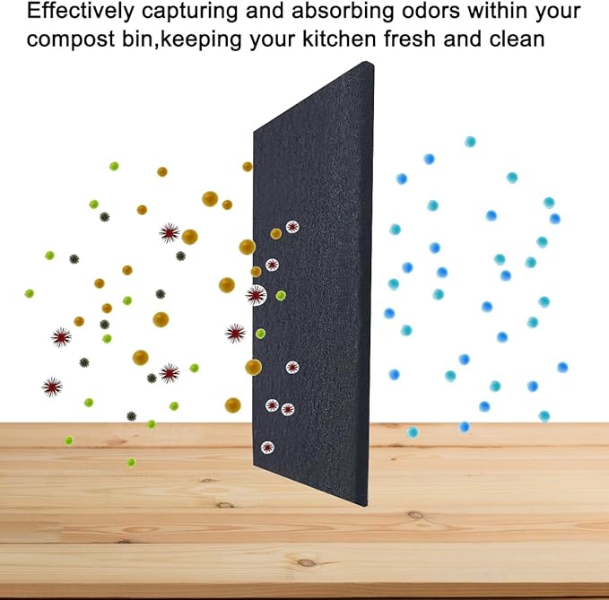 4 Pack 5inch Charcoal Filters for Kitchen Compost Bin, Compost Filters for Countertop Bin Pail Replacement, Activated Charcoal Home Bucket Refill Sets, Square