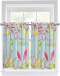 Happy Easter Tier Curtains 45 Inches Long, Spring Bunny Eggs Flower Teal Wood Grain Window Treatment Curtain Drapes, Small Curtain Drapes for Bathroom Laundry Room, 27.5"x45", 2 Panels